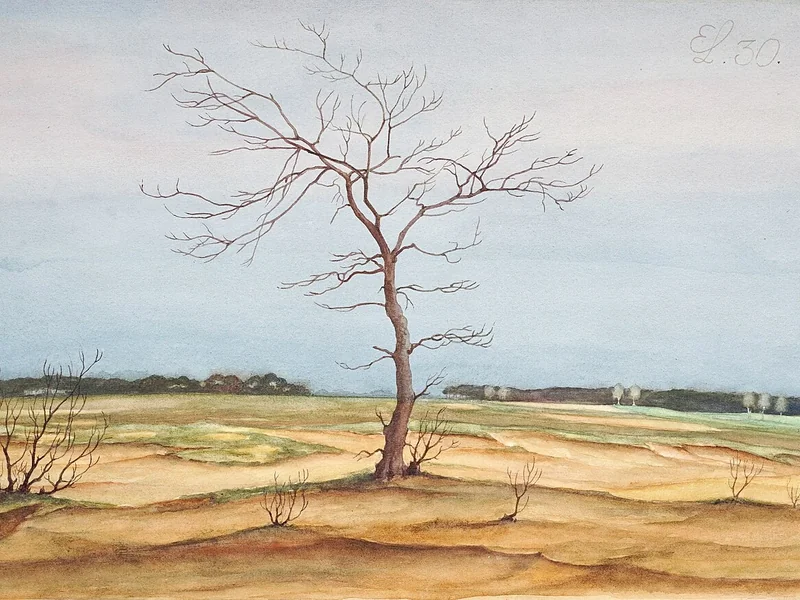 1889-Erich Lindenau - Paesaggio vasto con albero spoglio, 1930